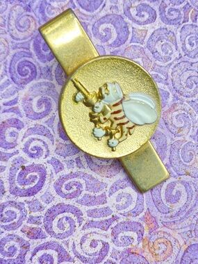 Vintage ANSON Tie Clip Gold Tone Enamel Bee With Tools